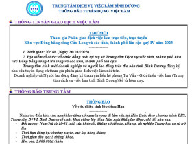Trung tâm Dịch vụ việc làm Bình Dương thông báo tuyển dụng việc làm