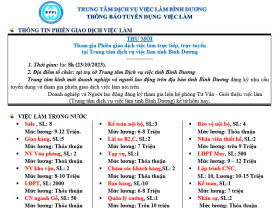 Trung tâm Dịch vụ việc làm Bình Dương thông báo tuyển dụng việc làm