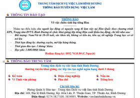 Trung tâm Dịch vụ việc làm Bình Dương thông báo tuyển dụng việc làm