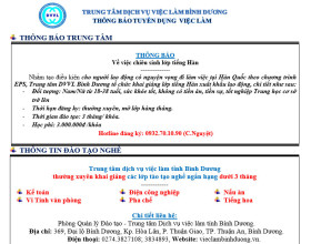Trung tâm Dịch vụ việc làm Bình Dương thông báo tuyển dụng việc làm