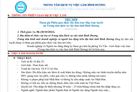Trung tâm Dịch vụ việc làm Bình Dương thông báo tuyển dụng việc làm, đào tạo và học nghề