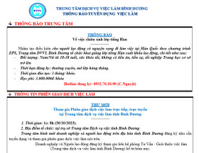 Trung tâm Dịch vụ việc làm Bình Dương thông báo tuyển dụng việc làm