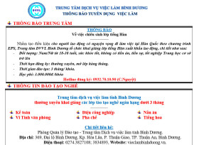 Trung tâm Dịch vụ việc làm Bình Dương thông báo tuyển dụng việc làm