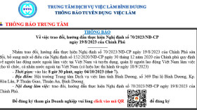 Trung tâm Dịch vụ việc làm Bình Dương thông báo tuyển dụng việc làm