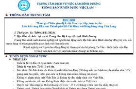 Trung tâm Dịch vụ việc làm Bình Dương thông báo tuyển dụng việc làm