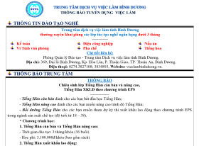 Trung tâm Dịch vụ việc làm Bình Dương thông báo tuyển dụng việc làm