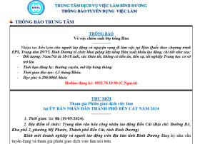 Trung tâm Dịch vụ việc làm Bình Dương thông báo tuyển dụng việc làm