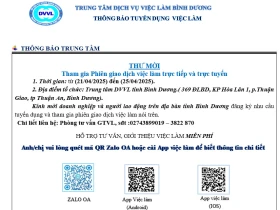 Trung tâm Dịch vụ việc làm Bình Dương thông báo tuyển dụng việc làm